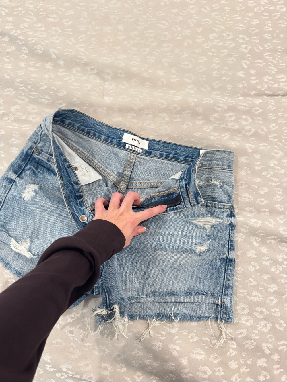 pistola Light Blue Distressed Denim Jean Shorts